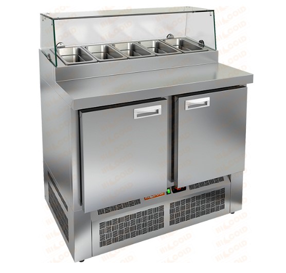 Стол охлаждаемый для пиццы HICOLD PZE2-11/GN стекло, нижн, 2 двери (+2...+10°С)